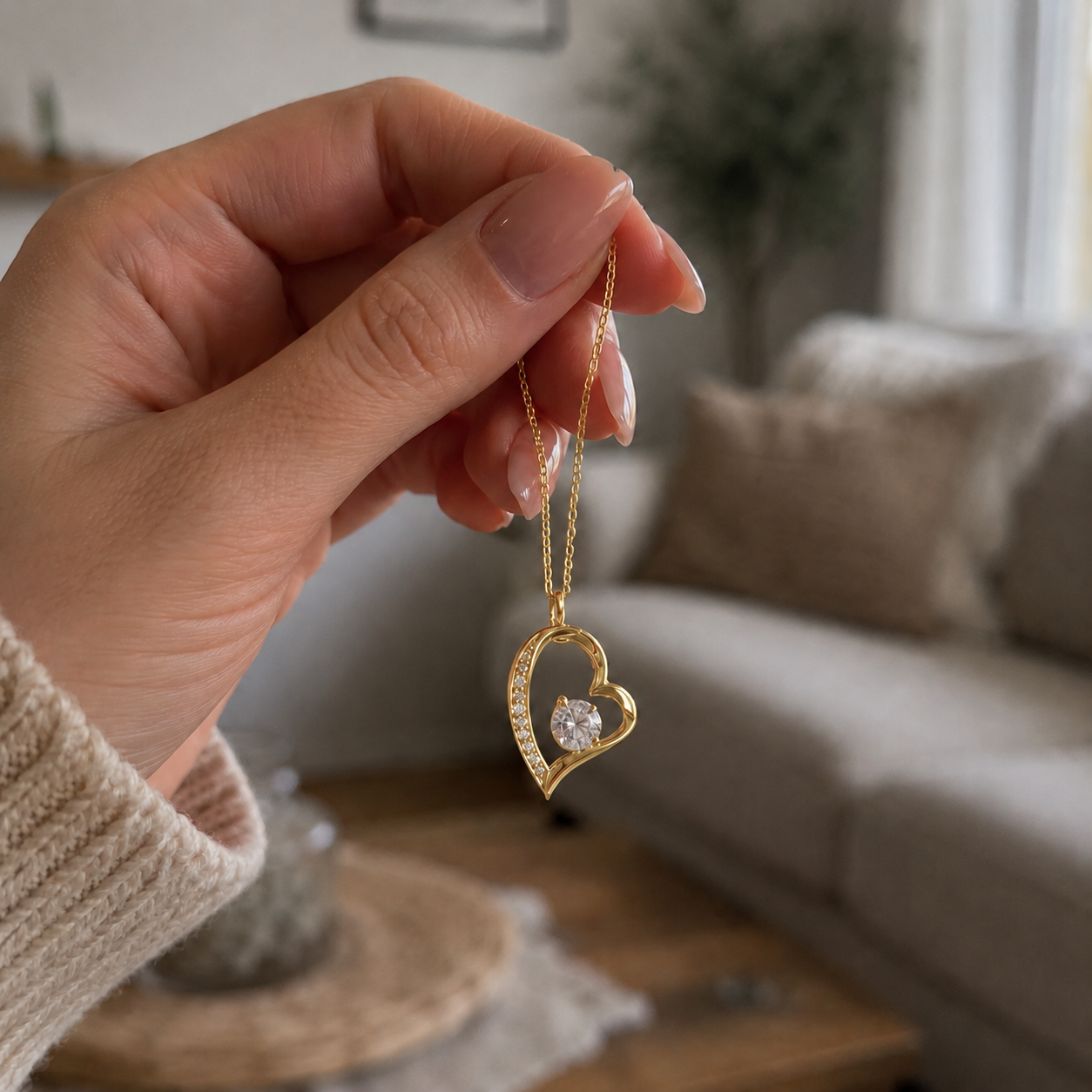 Kette für Mama im Mahagoni-Lichterkästchen in Gold